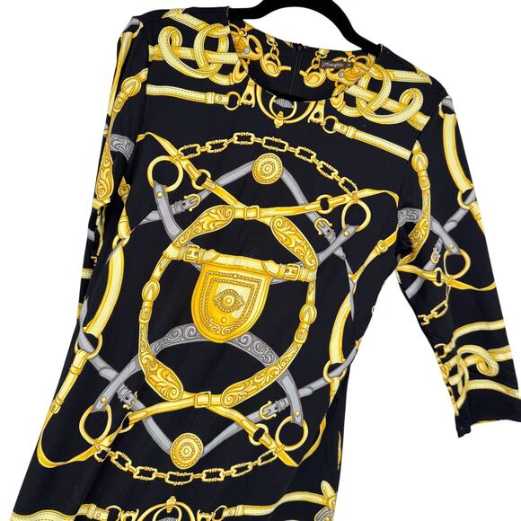 J. McLaughlin Sophia Dress Knee Length Gold Chesire Pattern size Medium‎ - Picture 6 of 9